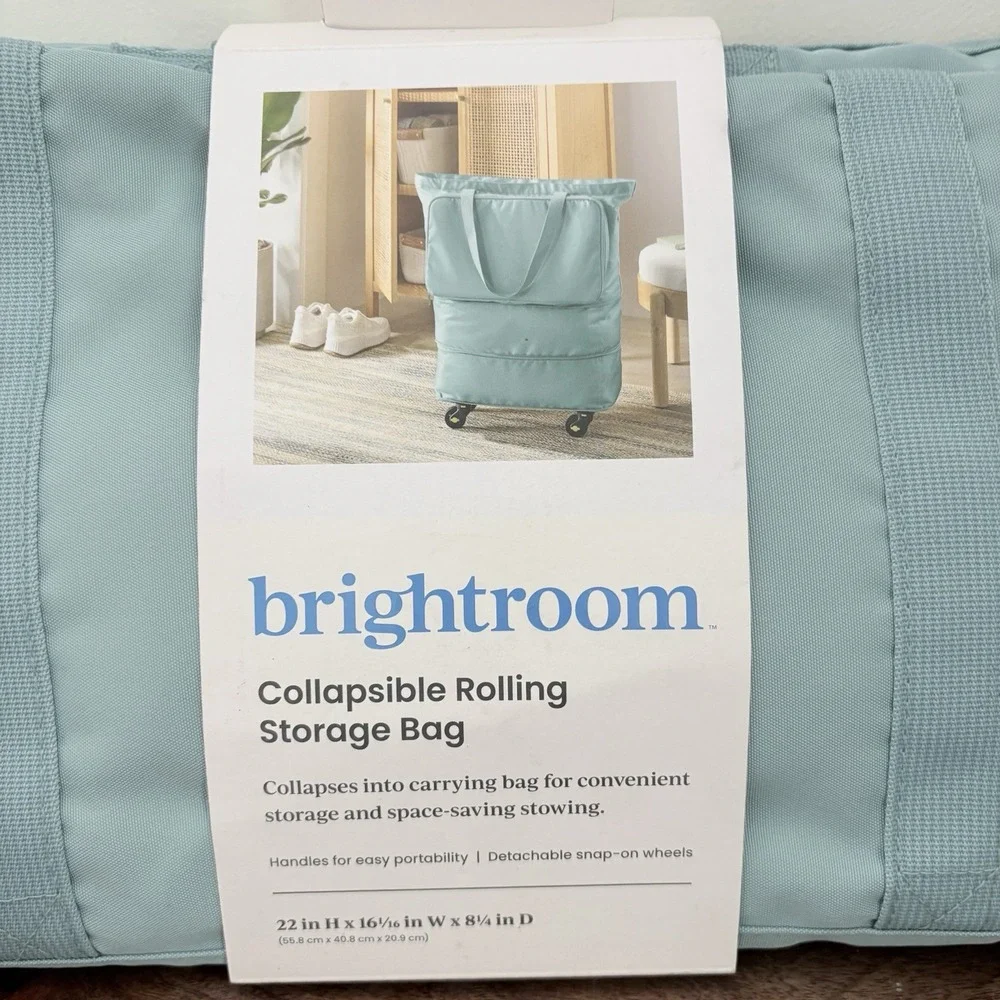NEW Brightroom Rolling Tote Bag Wheels Aqua Collapsible Expandable Pockets